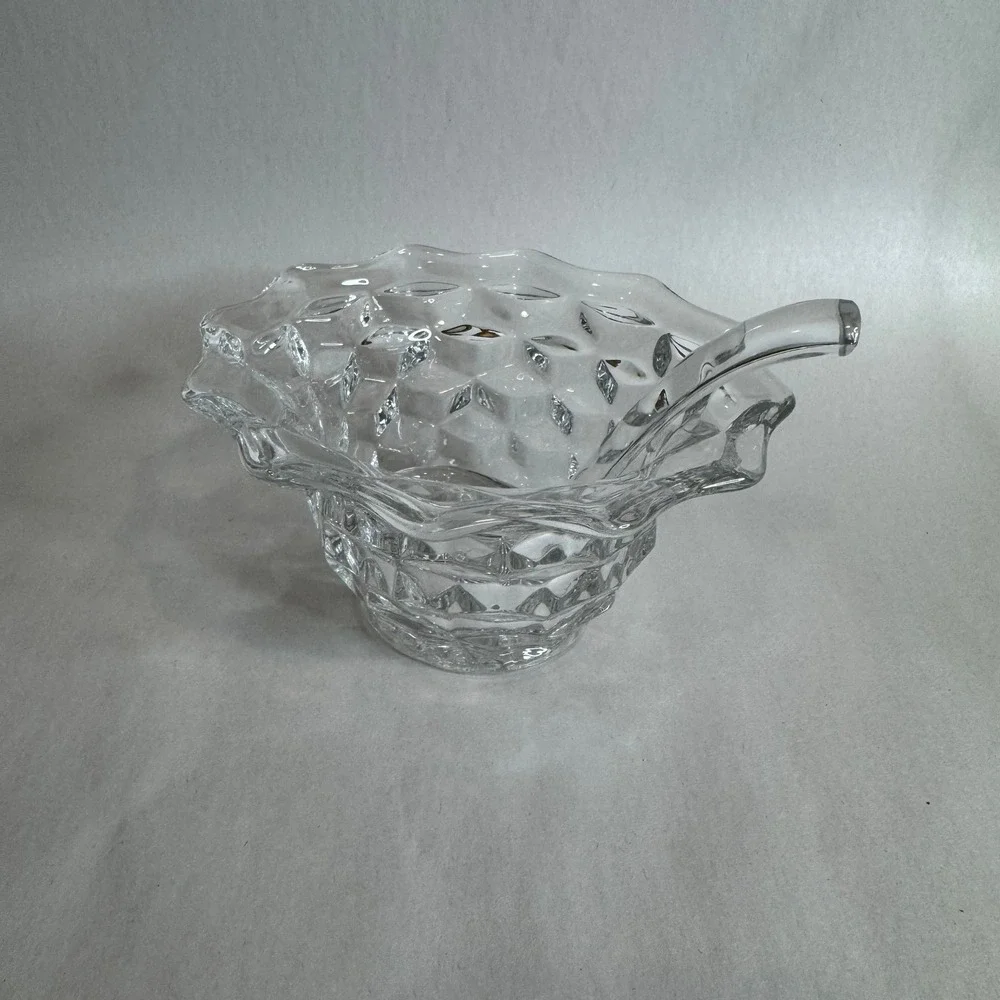 Vintage Fostoria American Clear‎ Glass Mayonnaise Bowl with Ladle Ruffled Edge